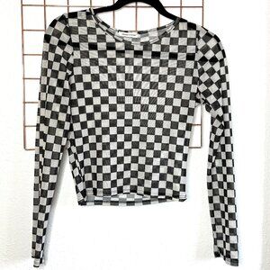 CAUTION TO THE WIND Women’s Checkered Pullover Full Sheer Shirt